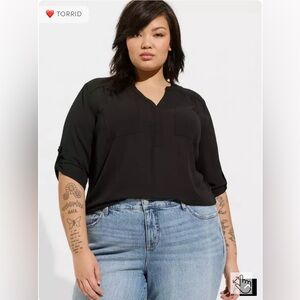 Torrid Harper Georgette 3/4 Sleeve Blouse, Black, Size 2 (2X 18-20), Gently Used